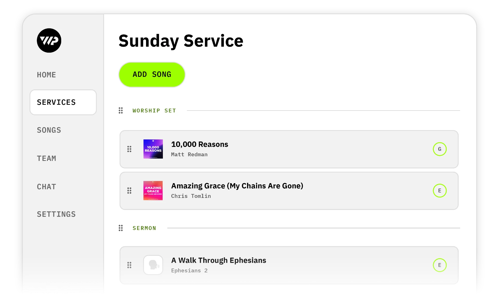 Planning a service in My Worship Portal