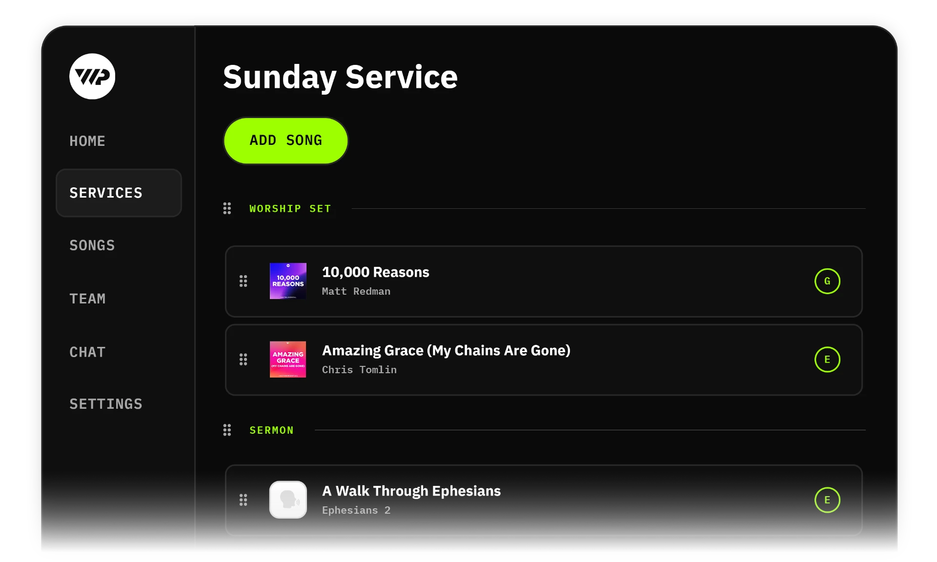 Planning a service in My Worship Portal